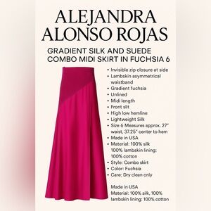 ALEJANDRA ALONSO ROJAS GRADIENT SILK AND SUEDE COMBO MIDI SKIRT IN FUCHSIA 6